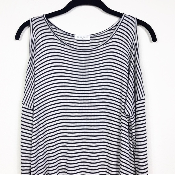 Soul Cake Striped Cold Shoulder Contrast Hem Top S - Picture 3 of 7